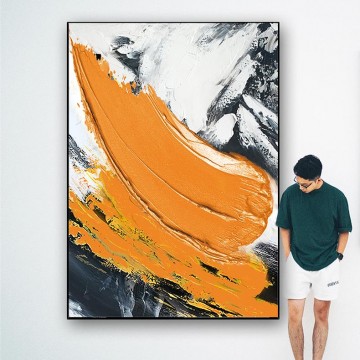 Brush strokes orange by Palette Knife wall art minimalism texture Oil Paintings